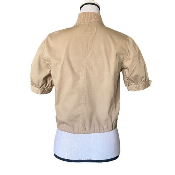 Vntg Y2k Sharagano Studio Cropped Utility Bomber Jacket Sz L Tan Puff Sleeve - Picture 13 of 13
